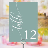Dusty Aquamarin Modern Calligraphy Wedding Tischnummer