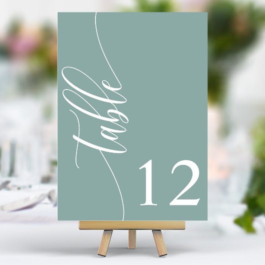 Dusty Aquamarin Modern Calligraphy Wedding Tischnummer