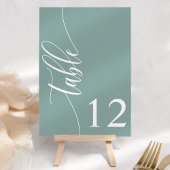 Dusty Aquamarin Modern Calligraphy Wedding Tischnummer