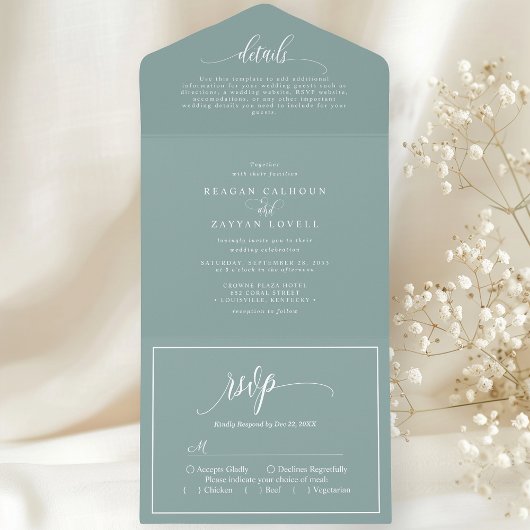 Dusty Aquamarin Simple Modern Script All In One Einladung