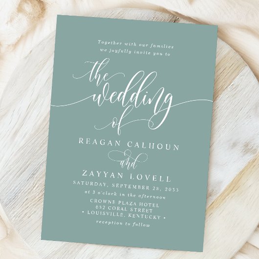 Dusty Aquamarin Simple Modern Script Wedding Einladung