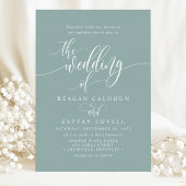 Dusty Aquamarin Simple Modern Script Wedding Einladung
