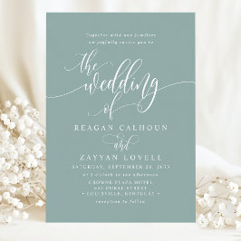 Dusty Aquamarin Simple Modern Script Wedding Einladung