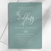 Dusty Aquamarin Simple Modern Script Wedding Einladung