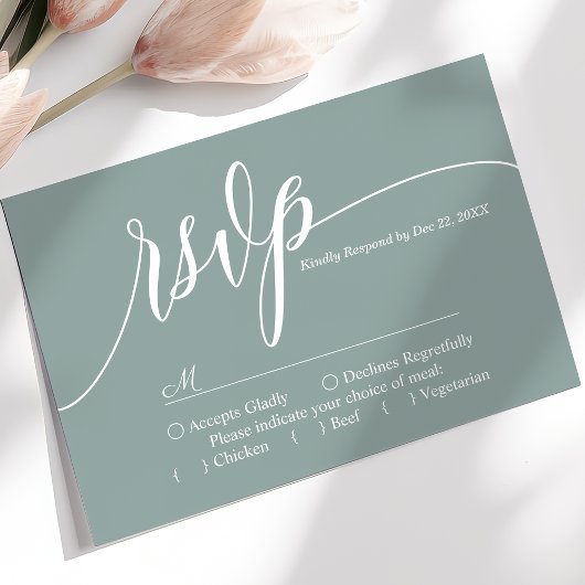 Dusty Aquamarin Simple Script Wedding RSVP Card