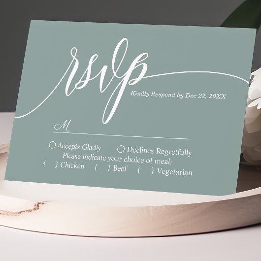Dusty Aquamarin Simple Script Wedding RSVP Card