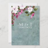 Dusty Aquamarin White Magenta Green Floral Einladung (Rückseite)