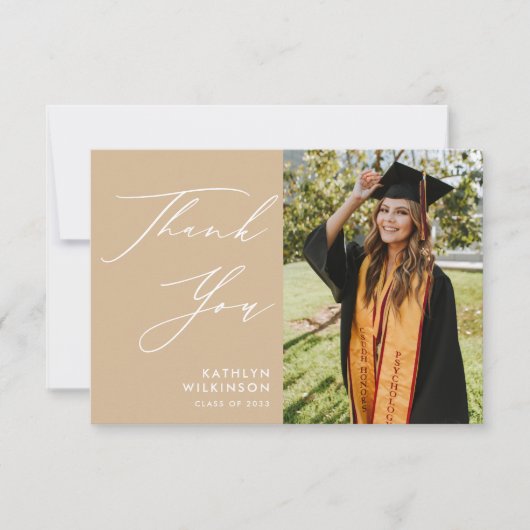 Dusty Beige Eleganter Script Minimalistischer Absc Dankeskarte (Vorderseite)