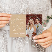Dusty Beige Elegantes Script Modernes Foto Hochzei Save The Date