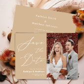 Dusty Beige Elegantes Script Modernes Foto Hochzei Save The Date