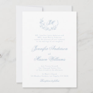 Dusty Blau elegante klassische Hochzeit Einladung
