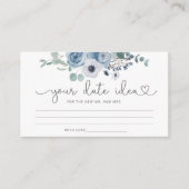 Dusty blau floral Date Nacht Ideen. Datum jar Begleitkarte (Vorderseite)