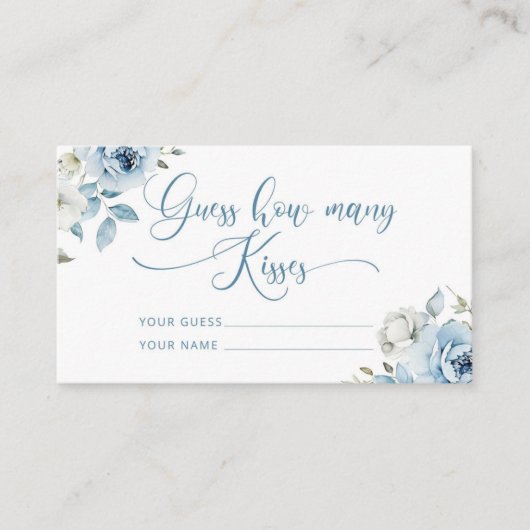Dusty blau floral wie viele Küsse Bridgame Begleitkarte (Vorderseite)
