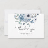 Dusty blau florale minimalistische Hochzeit danke Karte (Vorderseite)