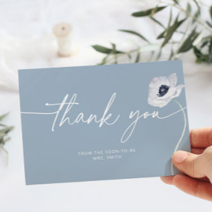 Dusty blau florale minimalistische Hochzeit danke Karte