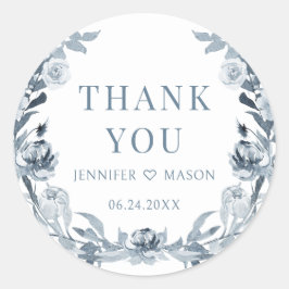 Dusty blau graue florale boho Hochzeit danke Runder Aufkleber