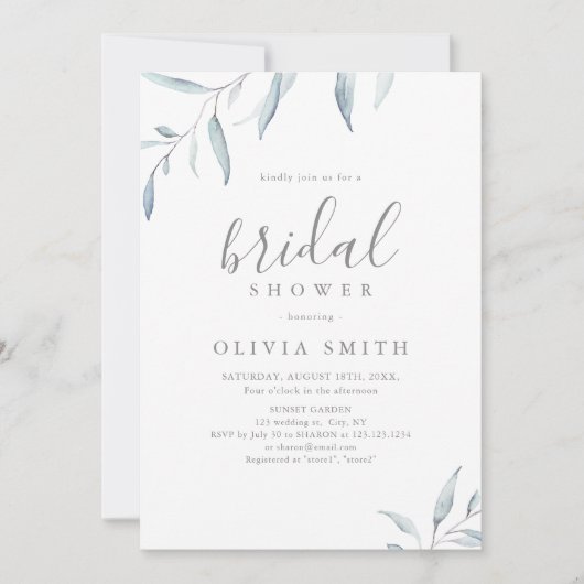 Dusty blau minimalgrün rustikales Brautparty Einladung (Vorderseite)