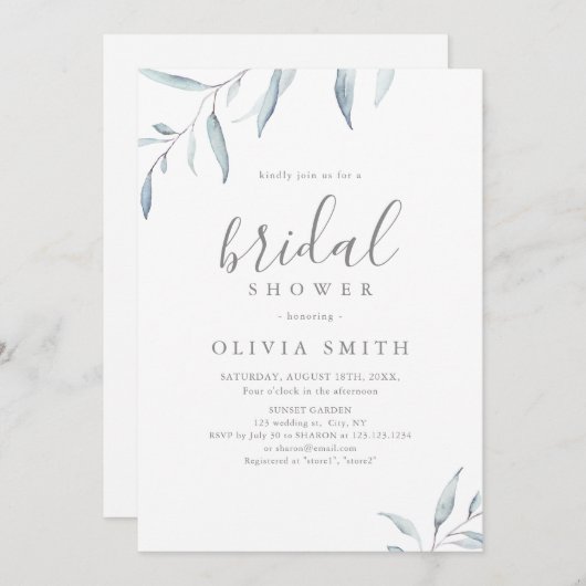 Dusty blau minimalgrün rustikales Brautparty Einladung (Vorne/Hinten)