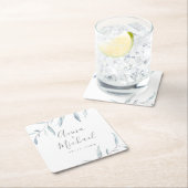 Dusty blau minimalgrüne botanische Hochzeit Rechteckiger Pappuntersetzer (Vor Ort)