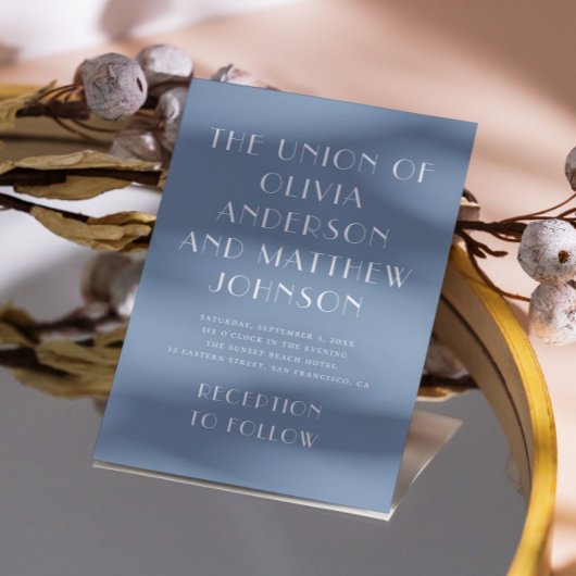 Dusty Blau moderne Typografie Minimalistische Hoch Einladung