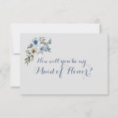 Dusty Blau und Grau Blüte meine Trauzeugin Einladung (Rückseite)