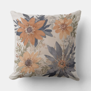 Dusty Blau und Orange Wasserfarben Blumen Kissen