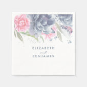 Dusty Blau und Pink Floral Wasserfarben Serviette (Vorderseite)