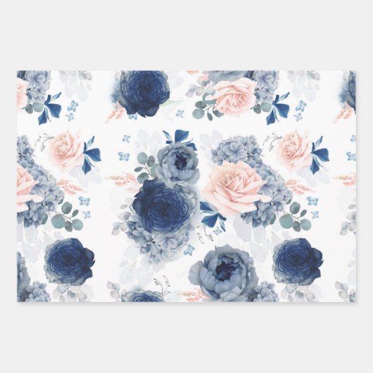 Dusty Blau und Rosa Blume Elegant Botanisch Geschenkpapier Set (Vorderseite 3)