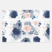Dusty Blau und Rosa Blume Elegant Botanisch Geschenkpapier Set (Vorderseite)