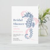 Dusty Blau und Rosa Seepferd Beach Brautparty Einladung (Stehend Vorderseite)