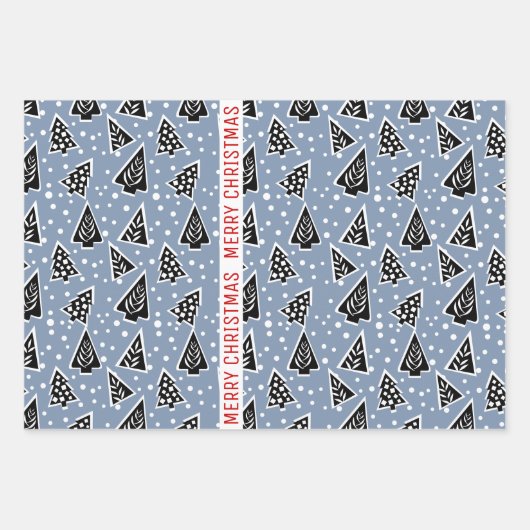 Dusty blau und schwarz Frohe Weihnachtsbäume Urlau Geschenkpapier Set (Vorderseite 3)