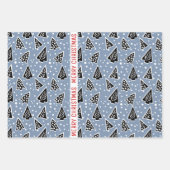 Dusty blau und schwarz Frohe Weihnachtsbäume Urlau Geschenkpapier Set (Vorderseite 2)