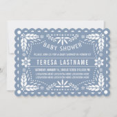 Dusty Blau-Weiß Papel Picado Kinderdusche Einladung (Vorderseite)