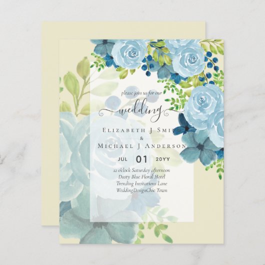 DUSTY BLAUE BLUWERS WEDD INVITES - HAUSHALT (Vorne/Hinten)