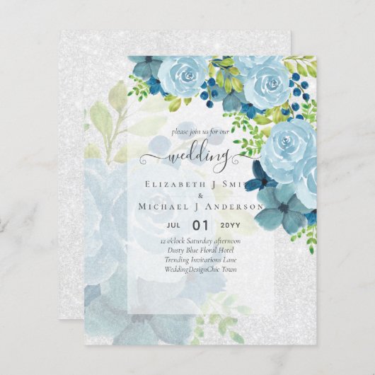 DUSTY BLAUE BLUWERS WEDD INVITES - HAUSHALT (Vorne/Hinten)