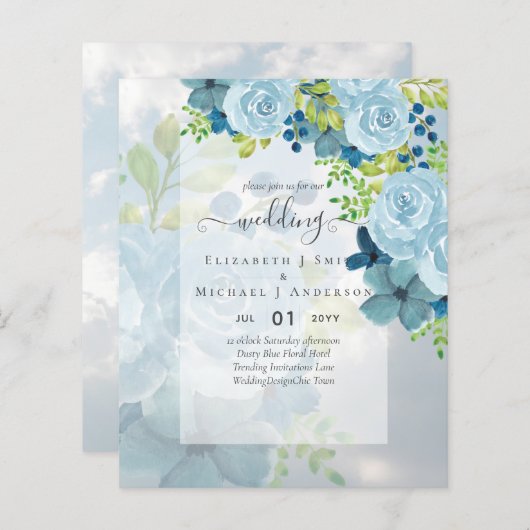 DUSTY BLAUE BLUWERS WEDD INVITES - HAUSHALT (Vorne/Hinten)