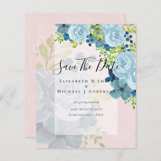 DUSTY BLAUE BLUWERS WEDD INVITES - HAUSHALT (Vorne/Hinten)
