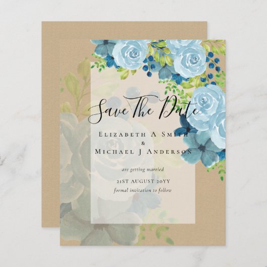 DUSTY BLAUE BLUWERS WEDD INVITES - HAUSHALT (Vorne/Hinten)