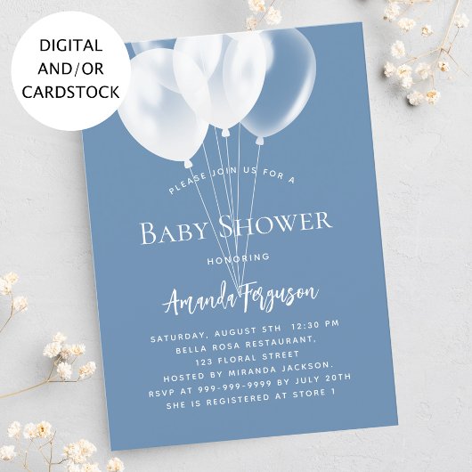 Dusty blauen Ballons Kinderdusche Einladung