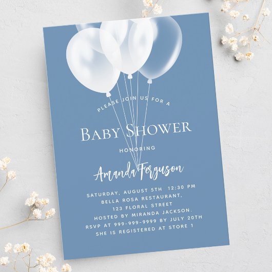 Dusty blauen Ballons Kinderdusche Einladungspostkarte