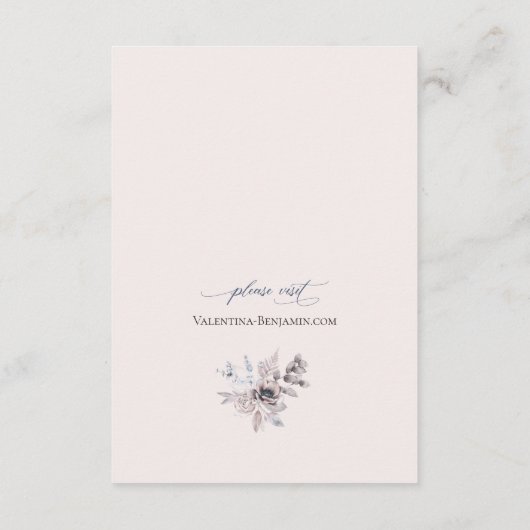 Dusty blauen beige florale elegante Hochzeitsdetai Begleitkarte (Rückseite)