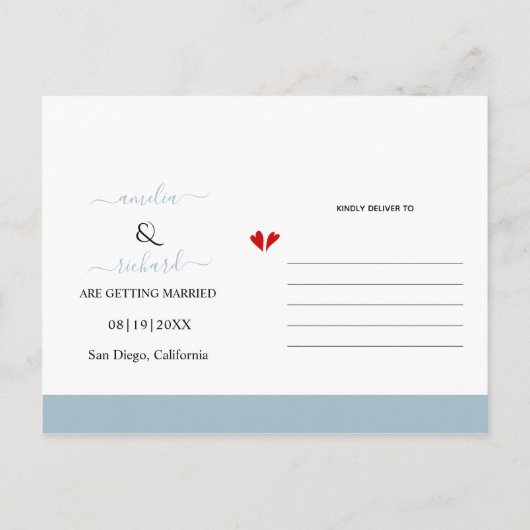 Dusty blauen Blumen Bogen Hochzeit Save the Date Postkarte (Rückseite)