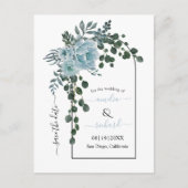 Dusty blauen Blumen Bogen Hochzeit Save the Date Postkarte (Vorderseite)