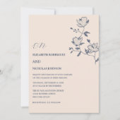 Dusty blauen Blumen Klassische Hochzeit Einladung (Vorderseite)