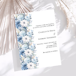Dusty blauen Blumen Luxus Hochzeit Einladung