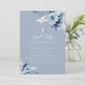 Dusty blauen Blumen moderne erste Kommune Einladung (Stehend Vorderseite)
