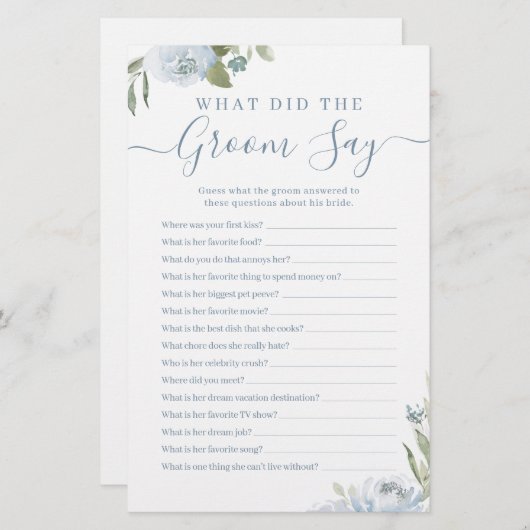 Dusty blauen Blumen, was der Bräutigam sagte Spiel (Vorne/Hinten)