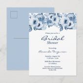 Dusty blauen Blumen weiße Brautdusche Einladung Postkarte (Vorne/Hinten)