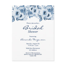 Dusty blauen Blumen weiße Brautdusche Einladung