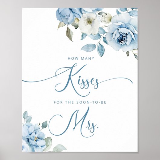 Dusty blauen Blumen wie viele Küsse Brautparty Poster (Vorne)